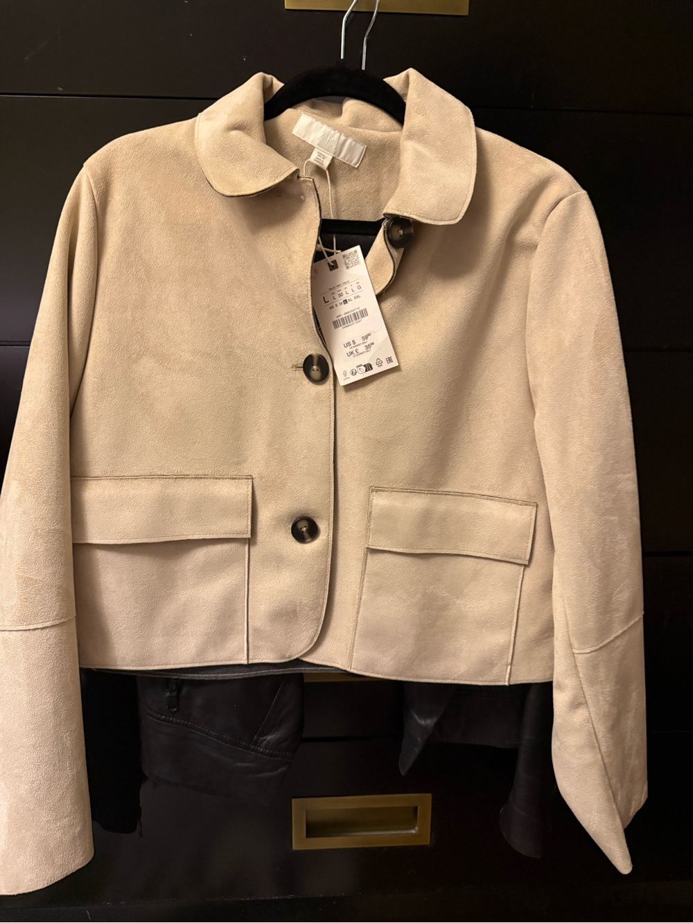 Zara Women's Cream faux suede Button-Front Jacket